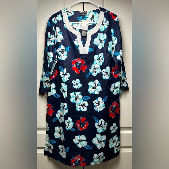 Talbots 100% Linen Beaded Neckline Hawaiian Tunic Dress Size Large NWT! - Picture 2 of 8